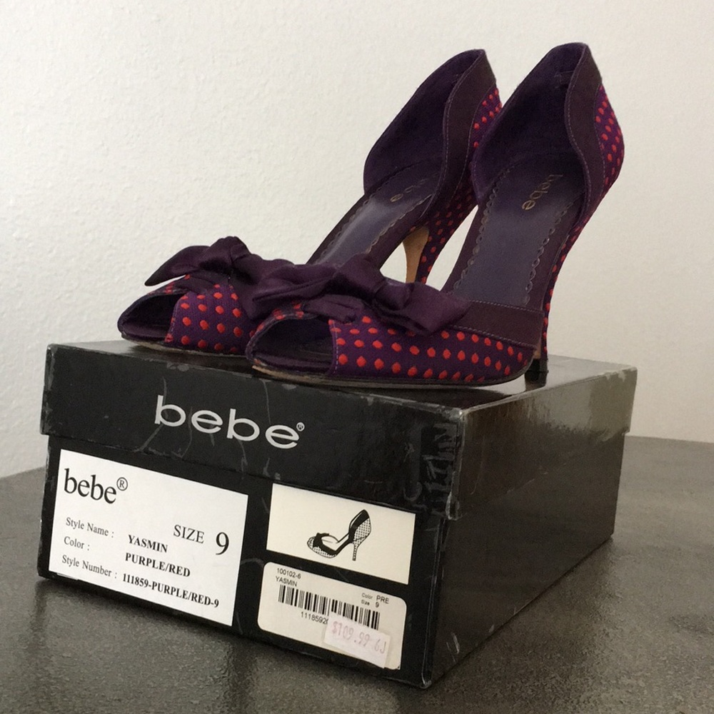 bebe Yasmin Purple and Red Peep-toe pump (size 9)